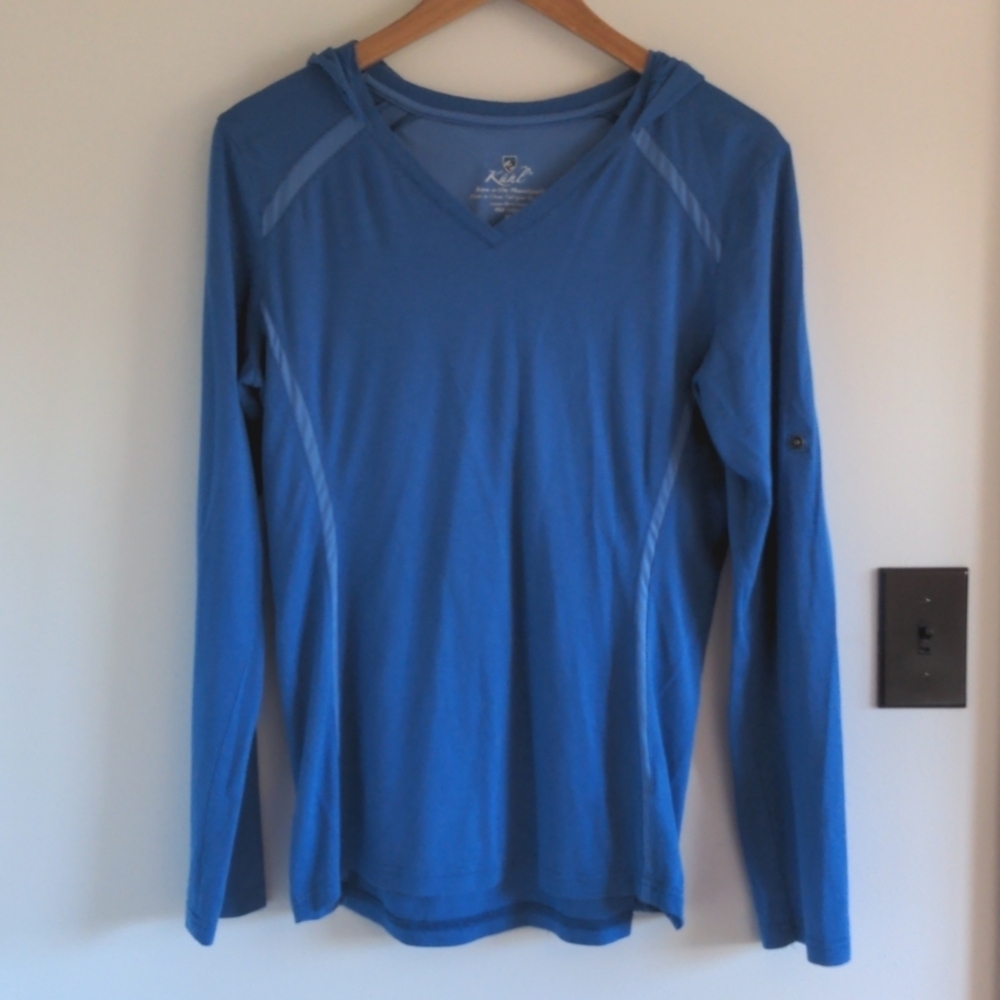 Blue Hooded Long-Sleeve Women's Active Top